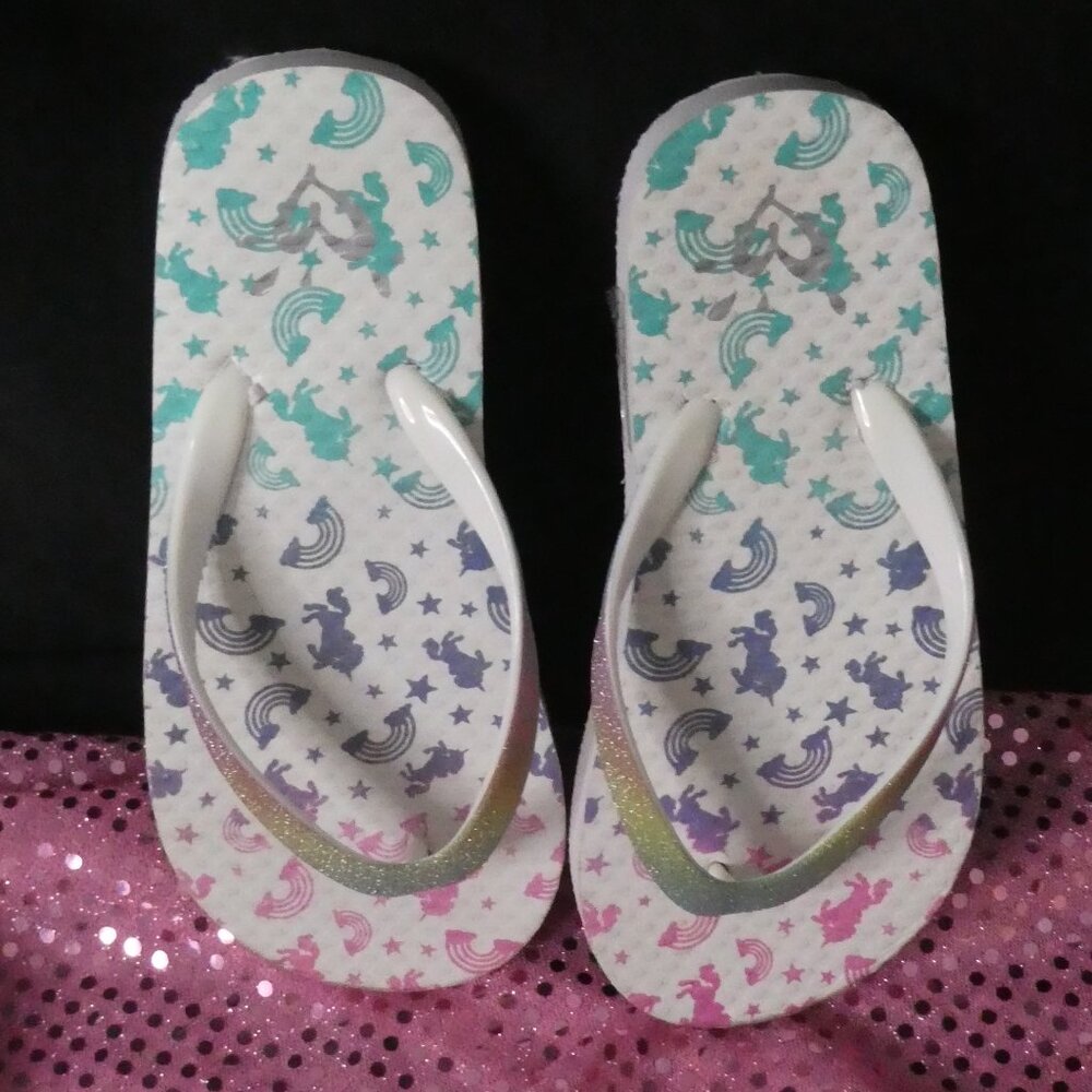 Girls Glitter Flip Flops | size 12 | Ombre Rainbow | Unicorns - Glitter